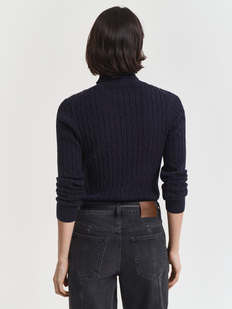 GANT Blue Stretch Cotton Cable Knit Turtleneck Jumper - Image 2 of 4