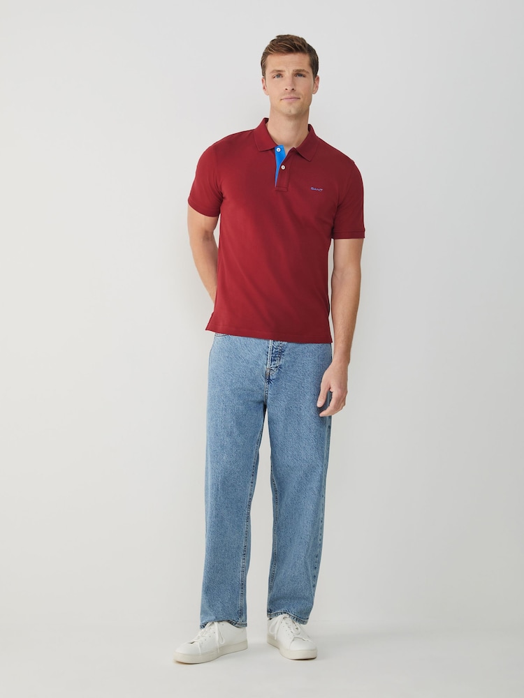 GANT Red Contrast Collar Polo Shirt - Image 2 of 8 GANT Red Contrast Collar Polo Shirt - Image 2 of 8