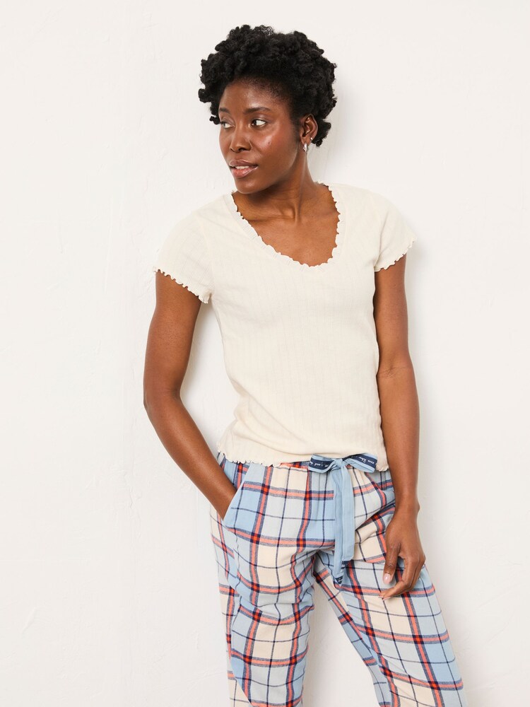 FatFace Chloe Ivory Pointelle V Neck Pyjama Top - Image 1 of 5 FatFace Chloe Ivory Pointelle V Neck Pyjama Top - Image 1 of 5