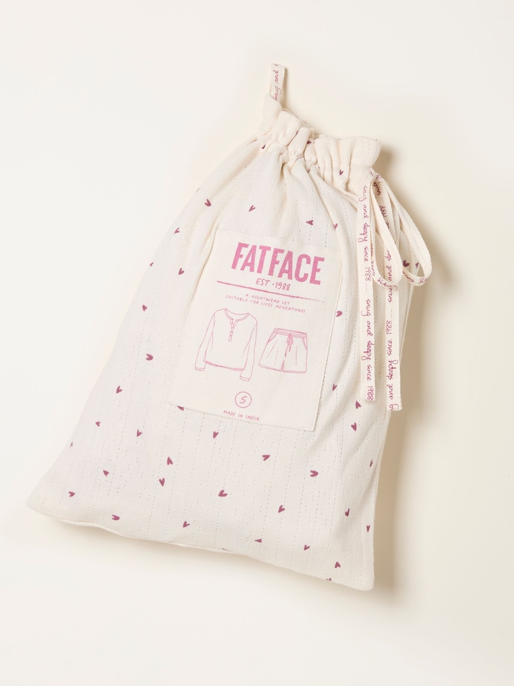 FatFace Ivory Pointelle Heart Print Jersey Pyjama Set - Image 7 of 7
