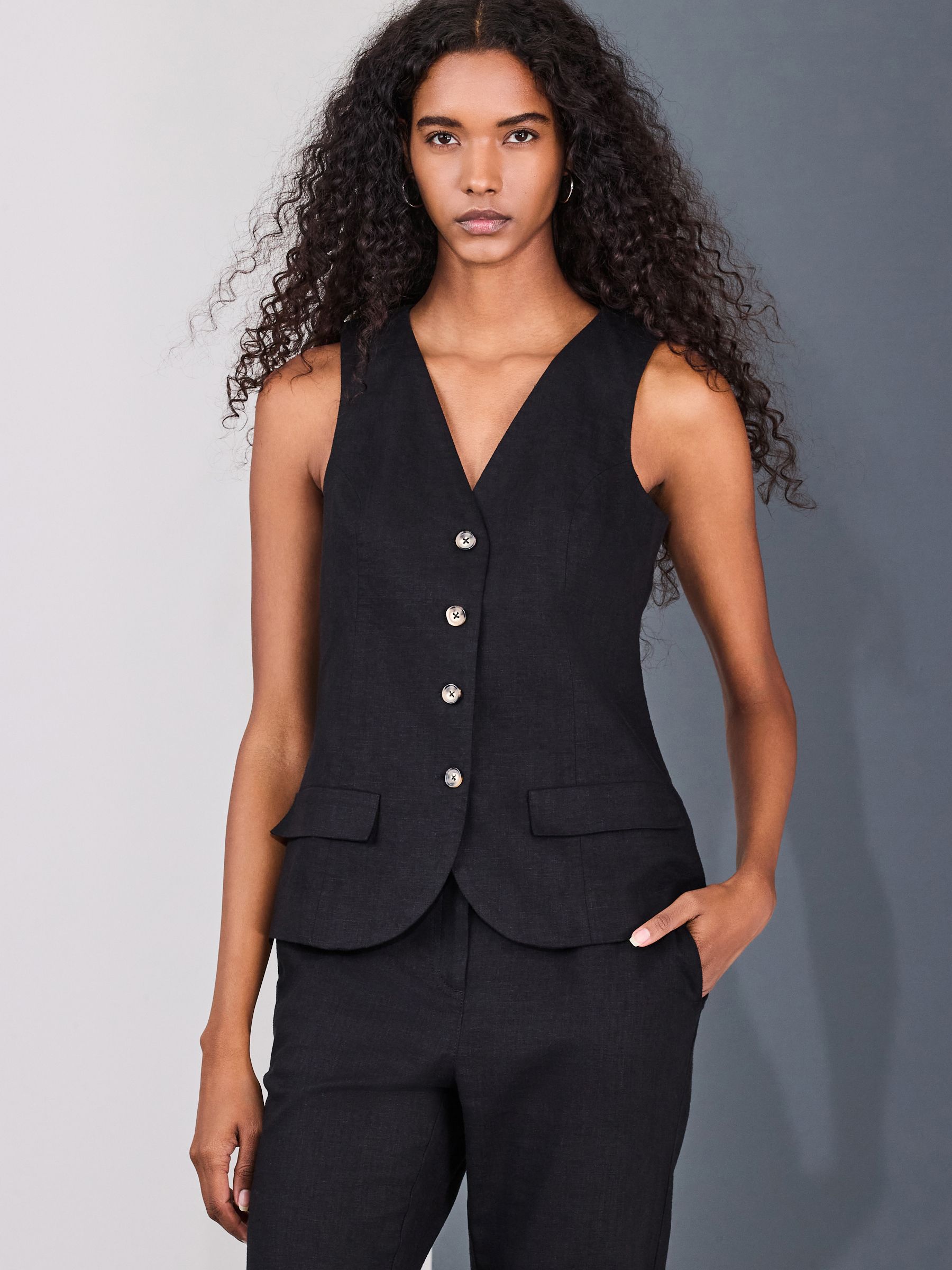 Buy Black Linen Blend Waistcoat from Next India