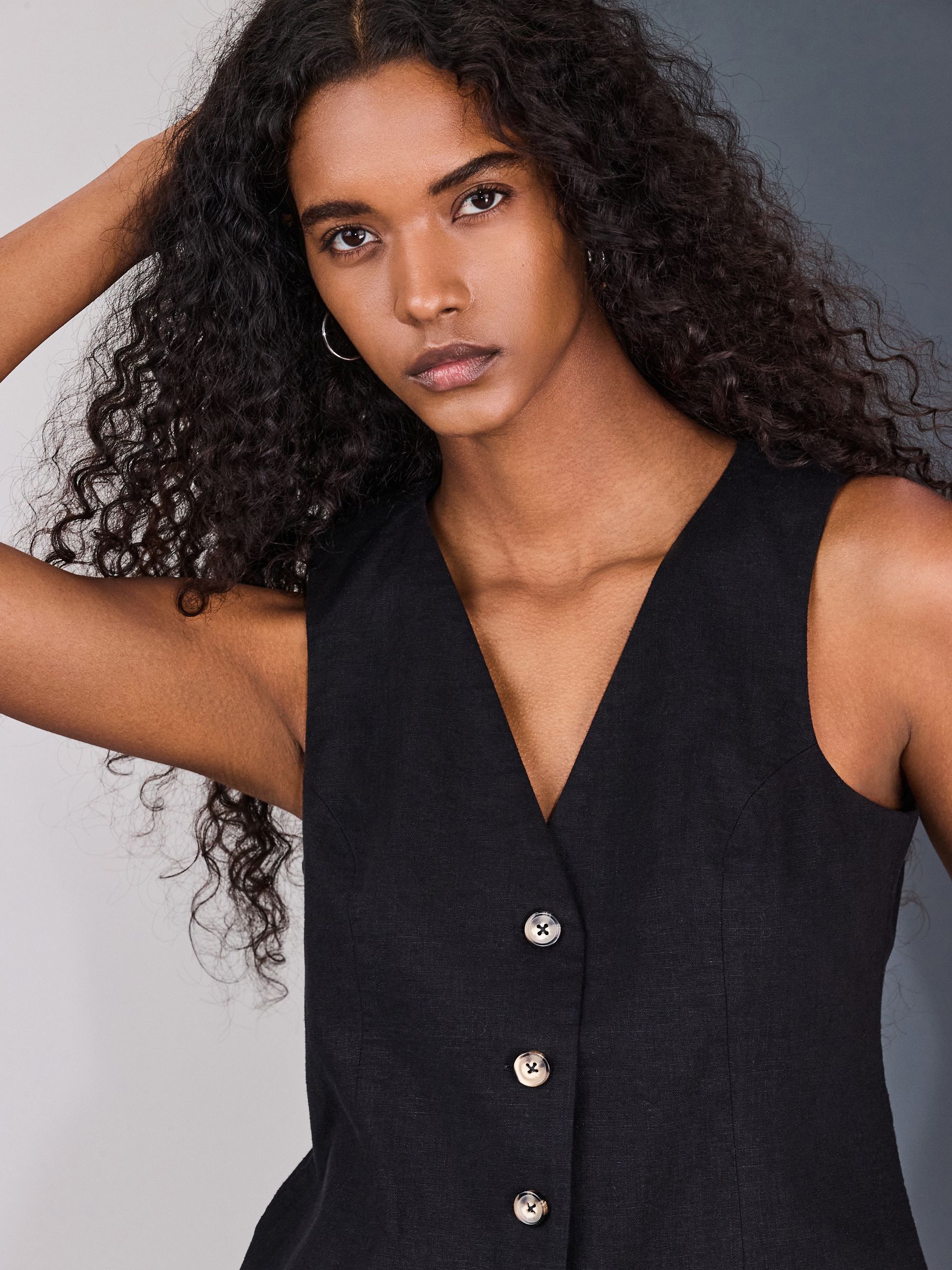 ë BIOTOP linen compact vest / BLACK Buy Black Linen Blend Waistcoat from Next India