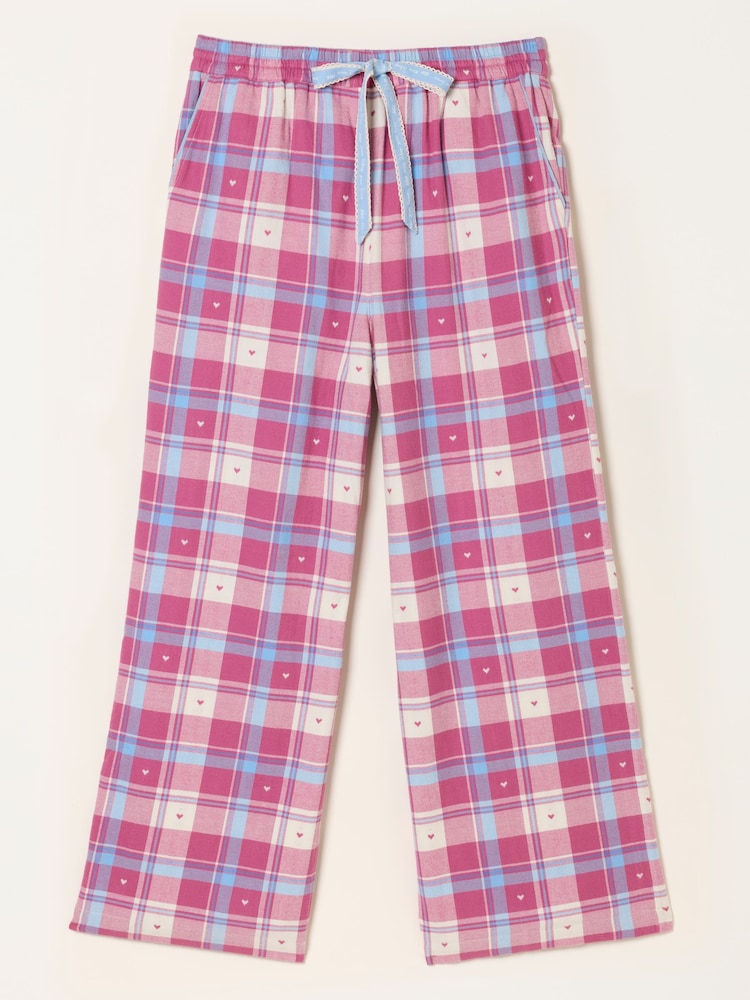 FatFace Lola Pink Heart Check Jacquard Boyfriend Pyjama Bottom - Image 1 of 1