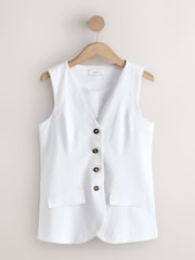White Linen Blend Waistcoat - Image 1 of 3