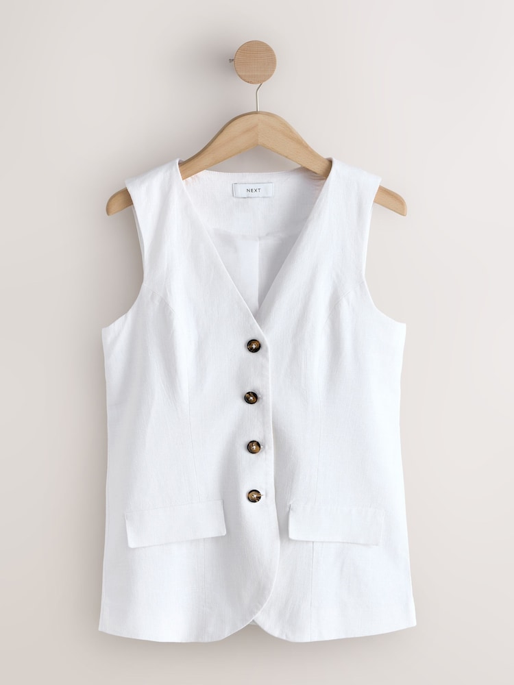 White Linen Blend Waistcoat - Image 1 of 3 White Linen Blend Waistcoat - Image 1 of 3
