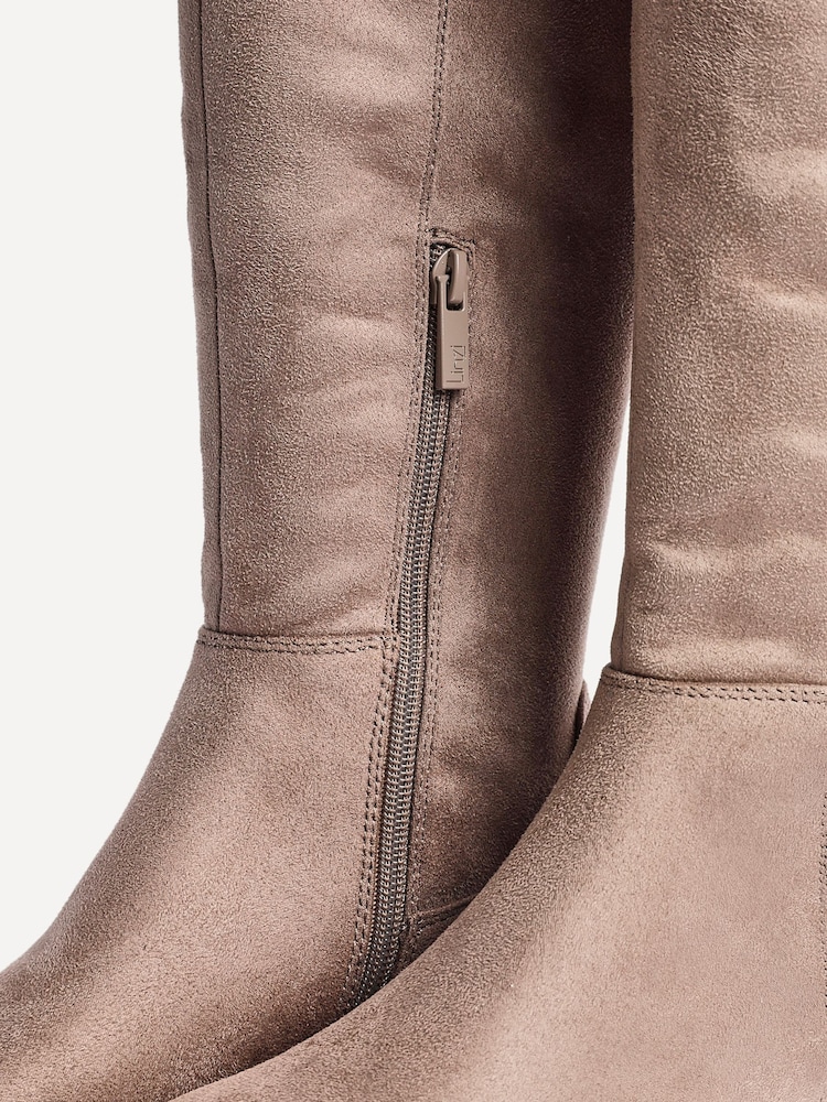 Linzi Nude Keaton High Leg Heeled Boots With Stretch Suede Back - Image 6 of 6