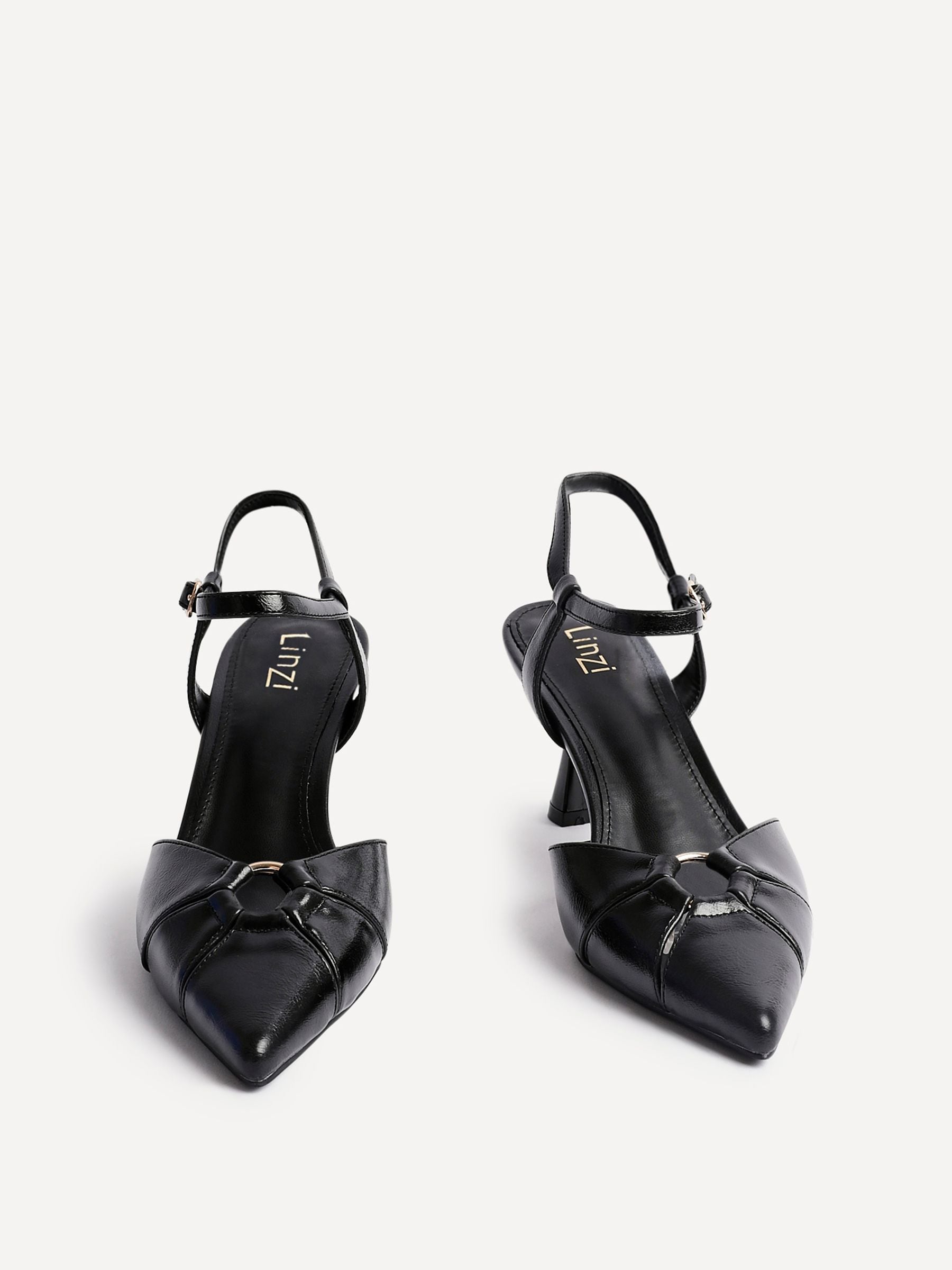Buy Linzi Black Pivot Stiletto Court Heels With Eyelet Front
