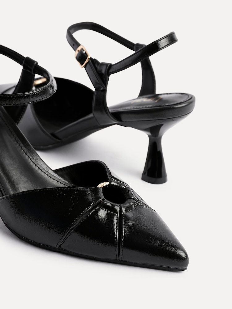 Linzi Black Pivot Stiletto Court Heels With Eyelet Front Detail - Image 5 of 5