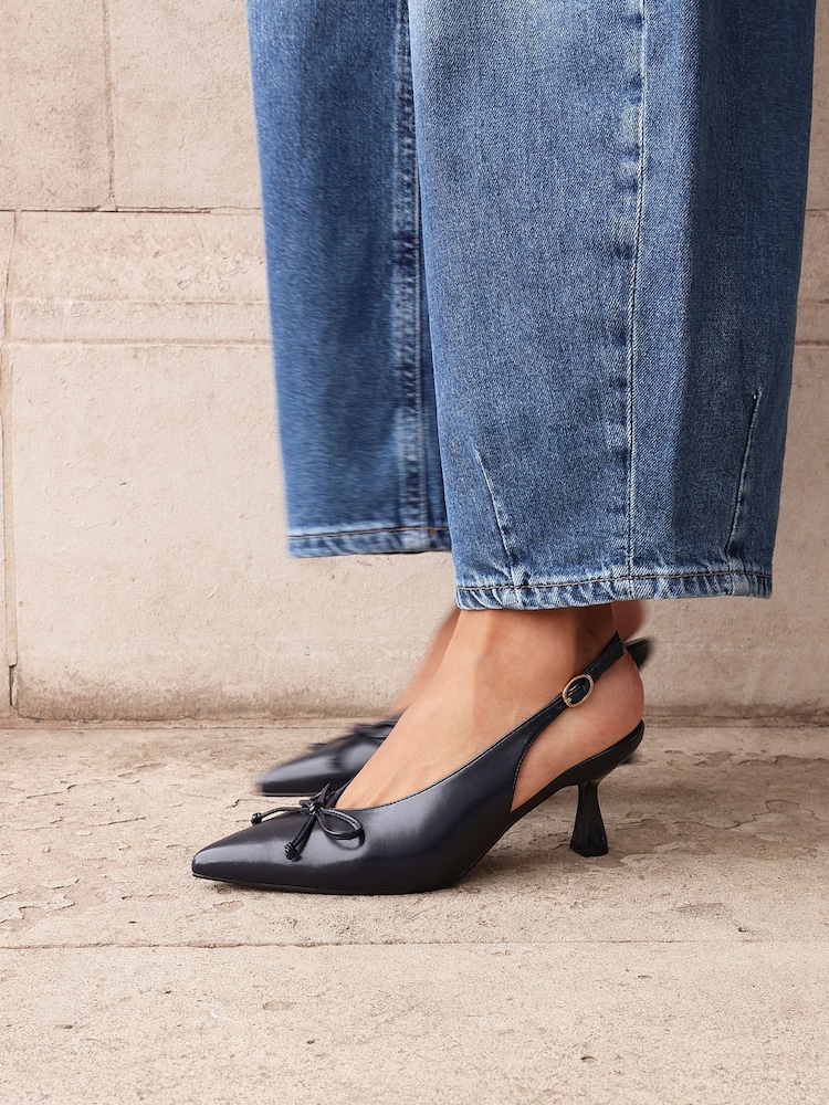 Linzi Blue Ribbon Slingback Courts Heel With Front Bow Detail - Image 1 of 5 Linzi Blue Ribbon Slingback Courts Heel With Front Bow Detail - Image 1 of 5
