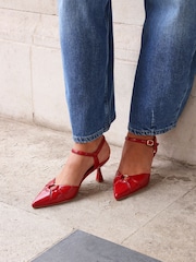 Linzi Red Pivot Stiletto Court Heels With Eyelet Front Detail - Image 1 of 6
