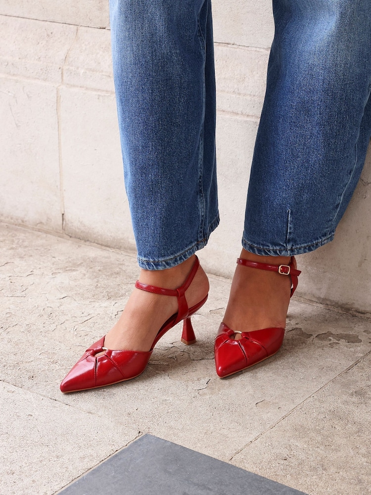 Linzi Red Pivot Stiletto Court Heels With Eyelet Front Detail - Image 1 of 6