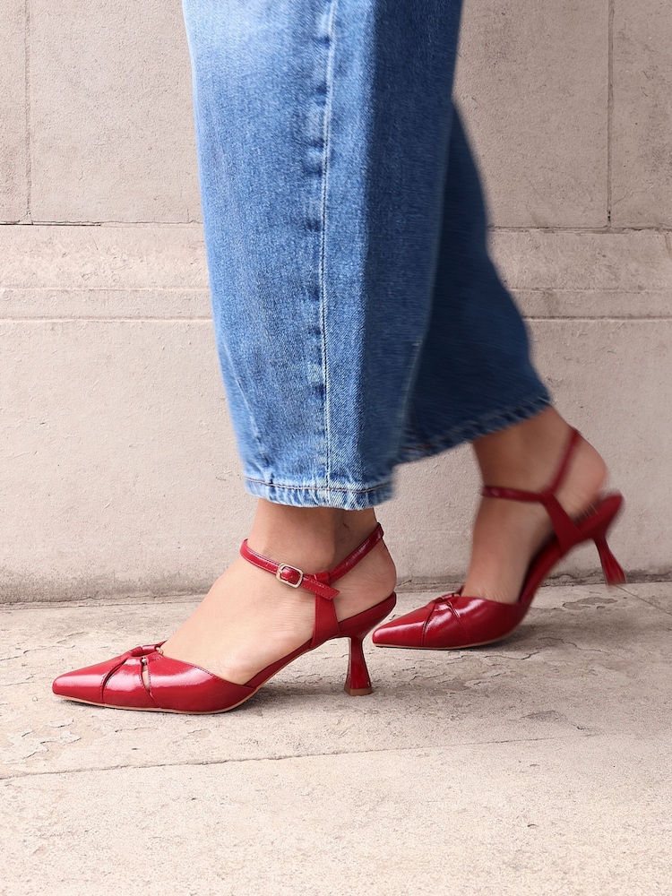Linzi Red Pivot Stiletto Court Heels With Eyelet Front Detail - Image 2 of 6