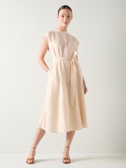 Vestido utilitário com cinto LK Bennett Fran Pale Stone em mistura de linho - Imagem 1 de 4