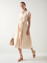 Vestido utilitário com cinto LK Bennett Fran Pale Stone em mistura de linho - Imagem 3 de 4