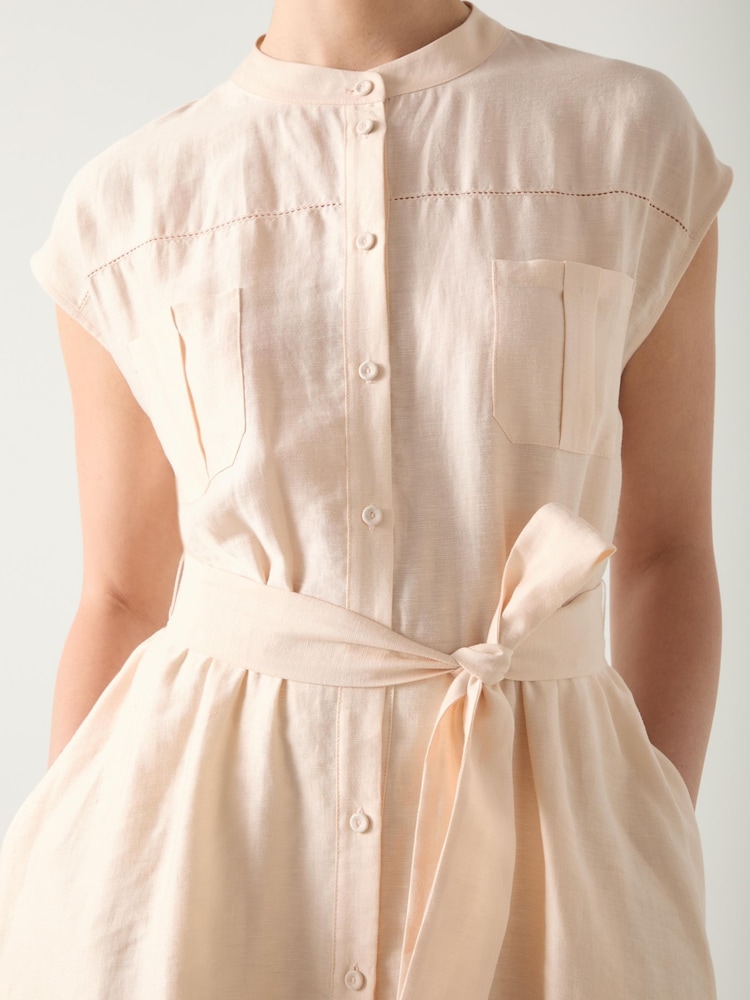 Vestido utilitário com cinto LK Bennett Fran Pale Stone em mistura de linho - Imagem 4 de 4