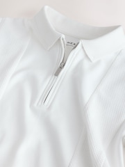 White Textured Short Sleeve Zip Neck Polo Shirt (3-16yrs) - Image 4 of 4