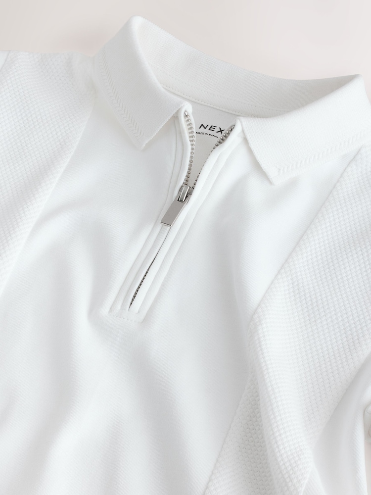 White Textured Short Sleeve Zip Neck Polo Shirt (3-16yrs) - Image 4 of 4