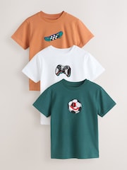 Green/White/Orange Regular Fit Graphic Print Short Sleeve T-Shirts 3 Pack (3-16yrs) - Image 1 of 7