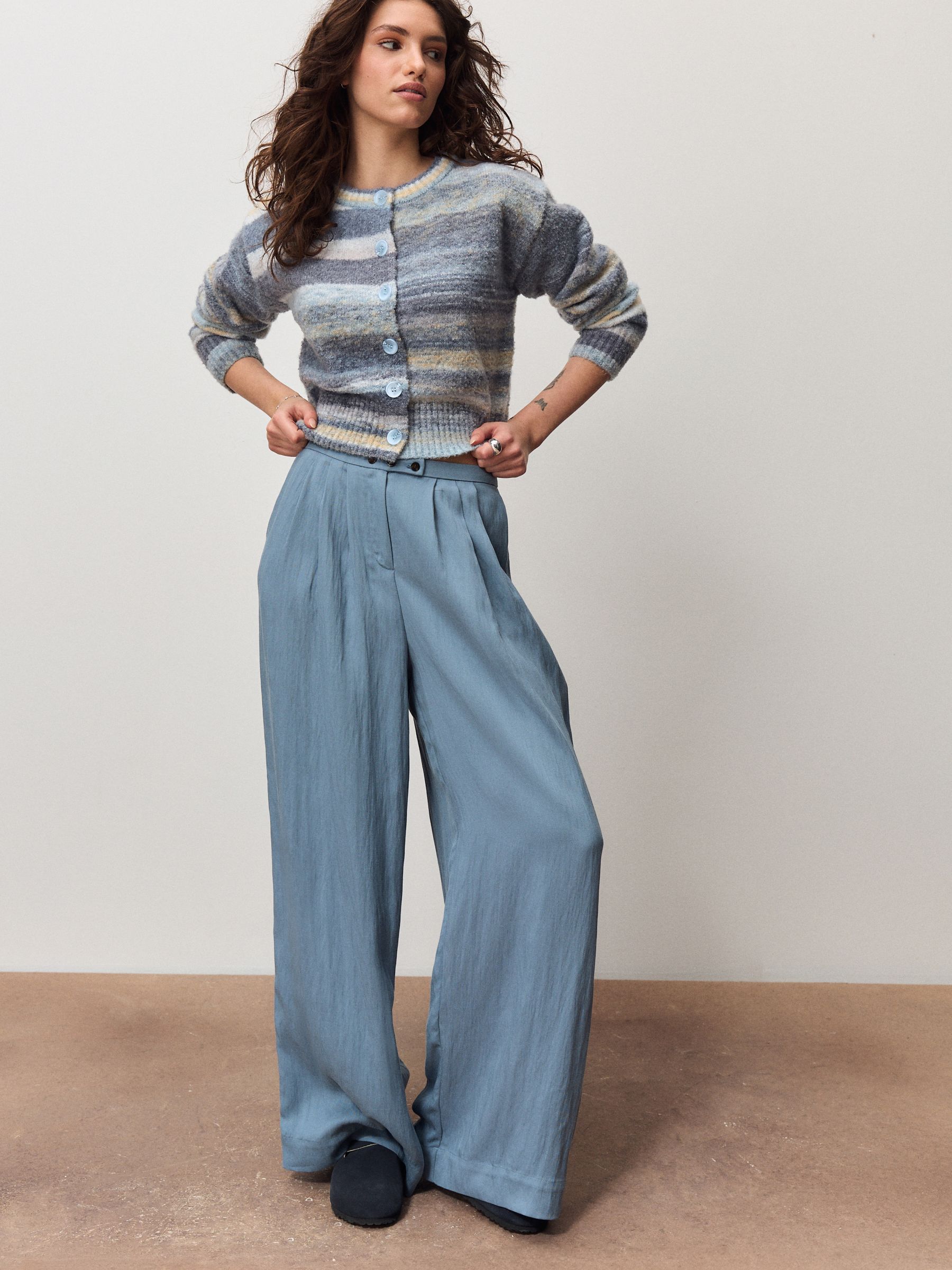 Buy Blue Multi Spacedye Knitted Crew Neck Cardigan from Next USA