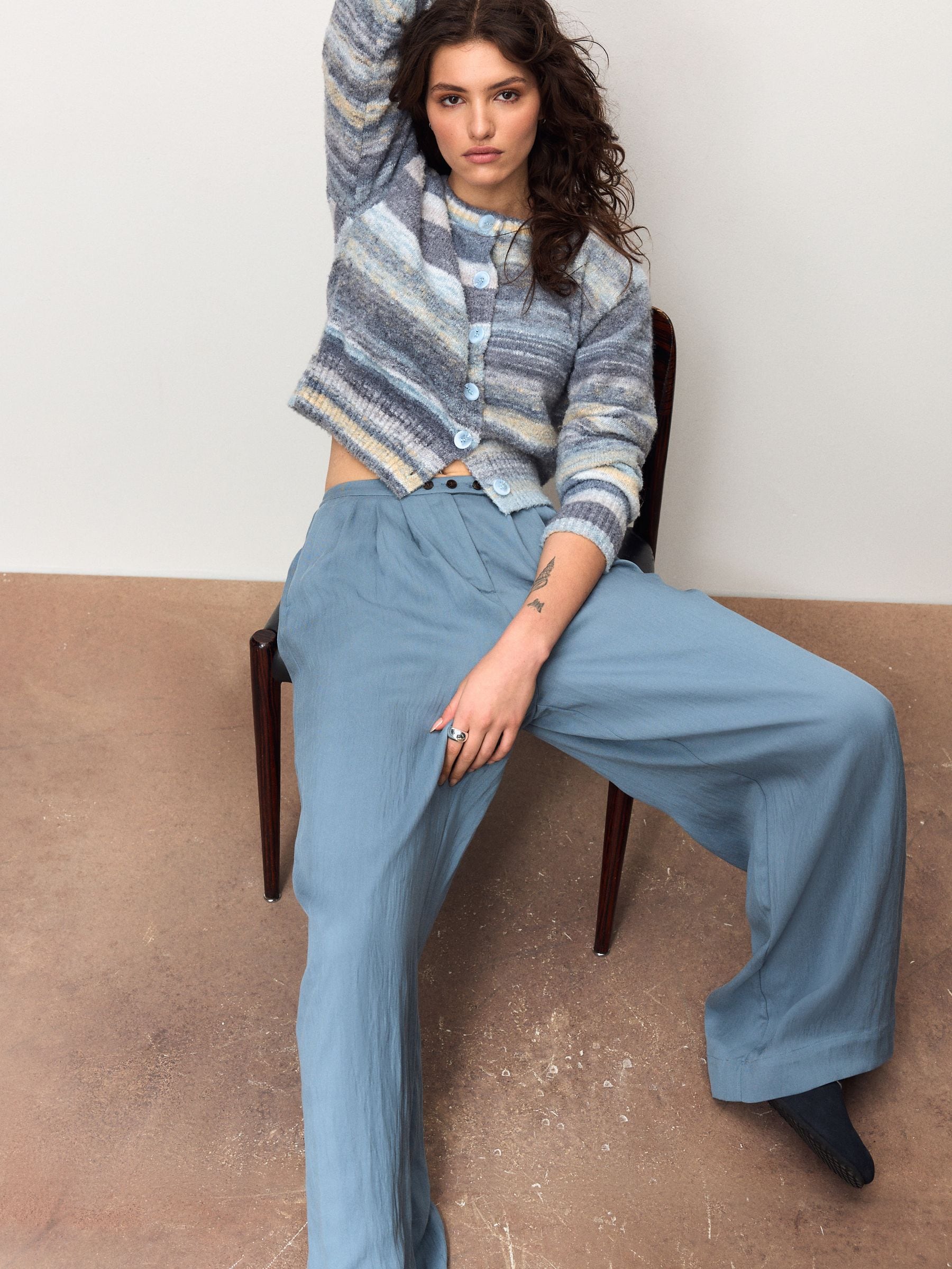 Buy Blue Multi Spacedye Knitted Crew Neck Cardigan from Next USA