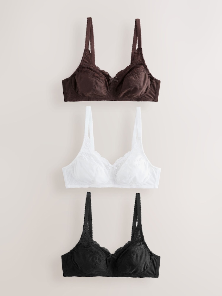 Black/White/Chocolate Nude Total Support Full Cup Lace Ultimate Comfort Bras 3 Pack - Image 1 of 6 Black/White/Chocolate Nude Total Support Full Cup Lace Ultimate Comfort Bras 3 Pack - Image 1 of 6