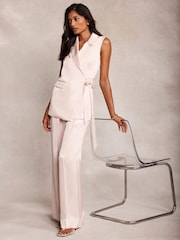 Mint Velvet Pink Pleated Wide Leg Trousers - Image 1 of 8