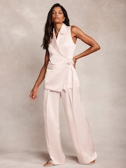 Mint Velvet Pink Pleated Wide Leg Trousers - Image 5 of 8