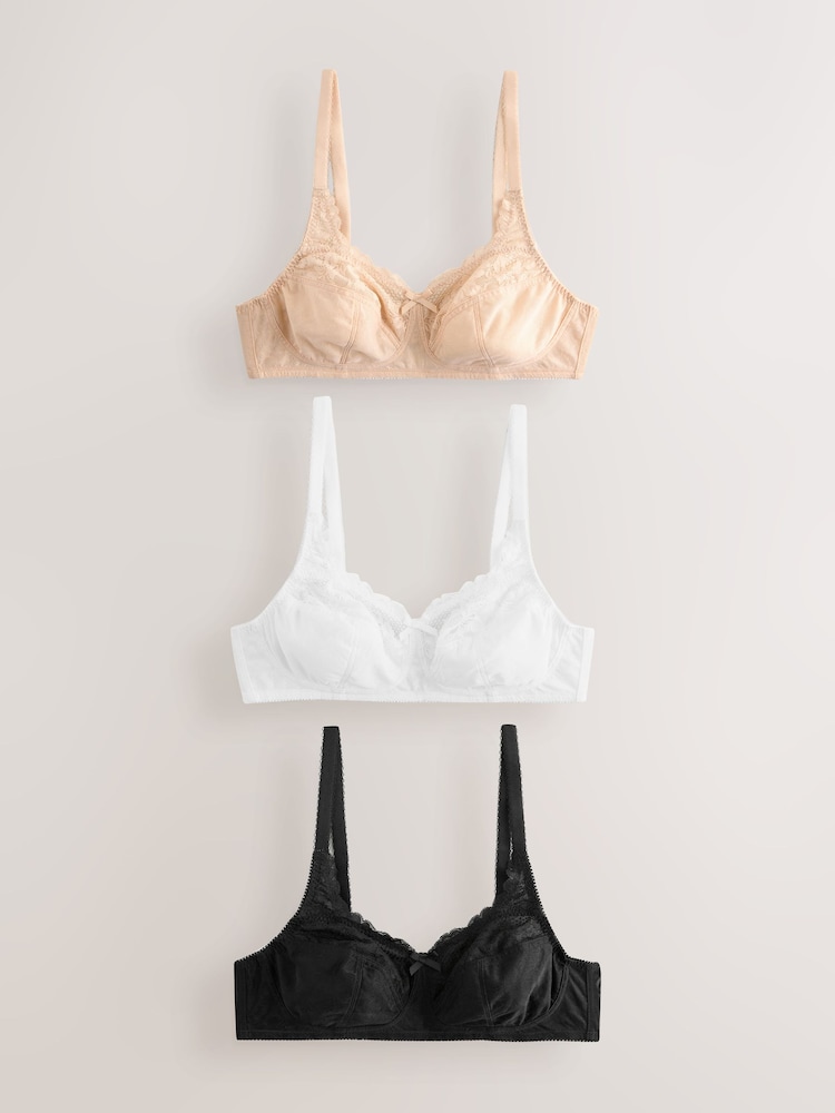 Black/White/Almond Nude Total Support Full Cup Lace Ultimate Comfort Bras 3 Pack - Image 1 of 5 Black/White/Almond Nude Total Support Full Cup Lace Ultimate Comfort Bras 3 Pack - Image 1 of 5