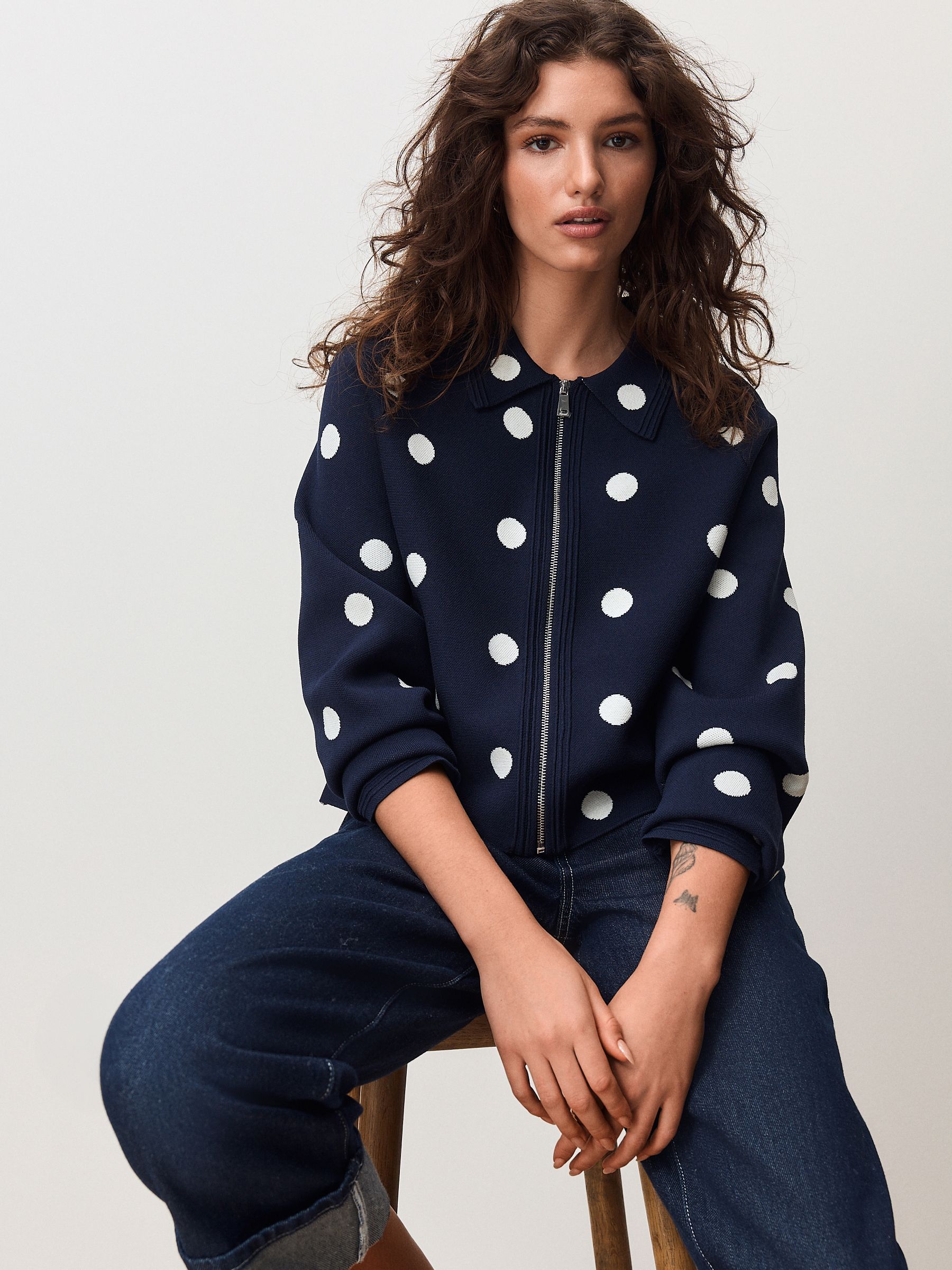 Buy Navy Polka Dot Smart Knit Collared Zip-Up Jacket from Next