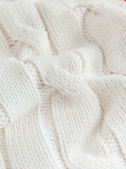 Ecru/Red Tipped Cotton Cable Knit V-Neck Cardigan - Image 7 of 8