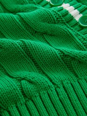 Bright Green Tipped Cotton Cable Knit V-Neck Cardigan - Image 2 of 3