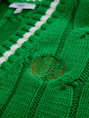 Bright Green Tipped Cotton Cable Knit V-Neck Cardigan - Image 3 of 3