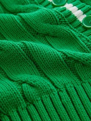 Bright Green Tipped Cotton Cable Knit V-Neck Cardigan - Image 7 of 8
