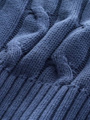 Marinblå tippad - Kabelstickad bomullsjumper med v-ringning - Bild 3 av 3