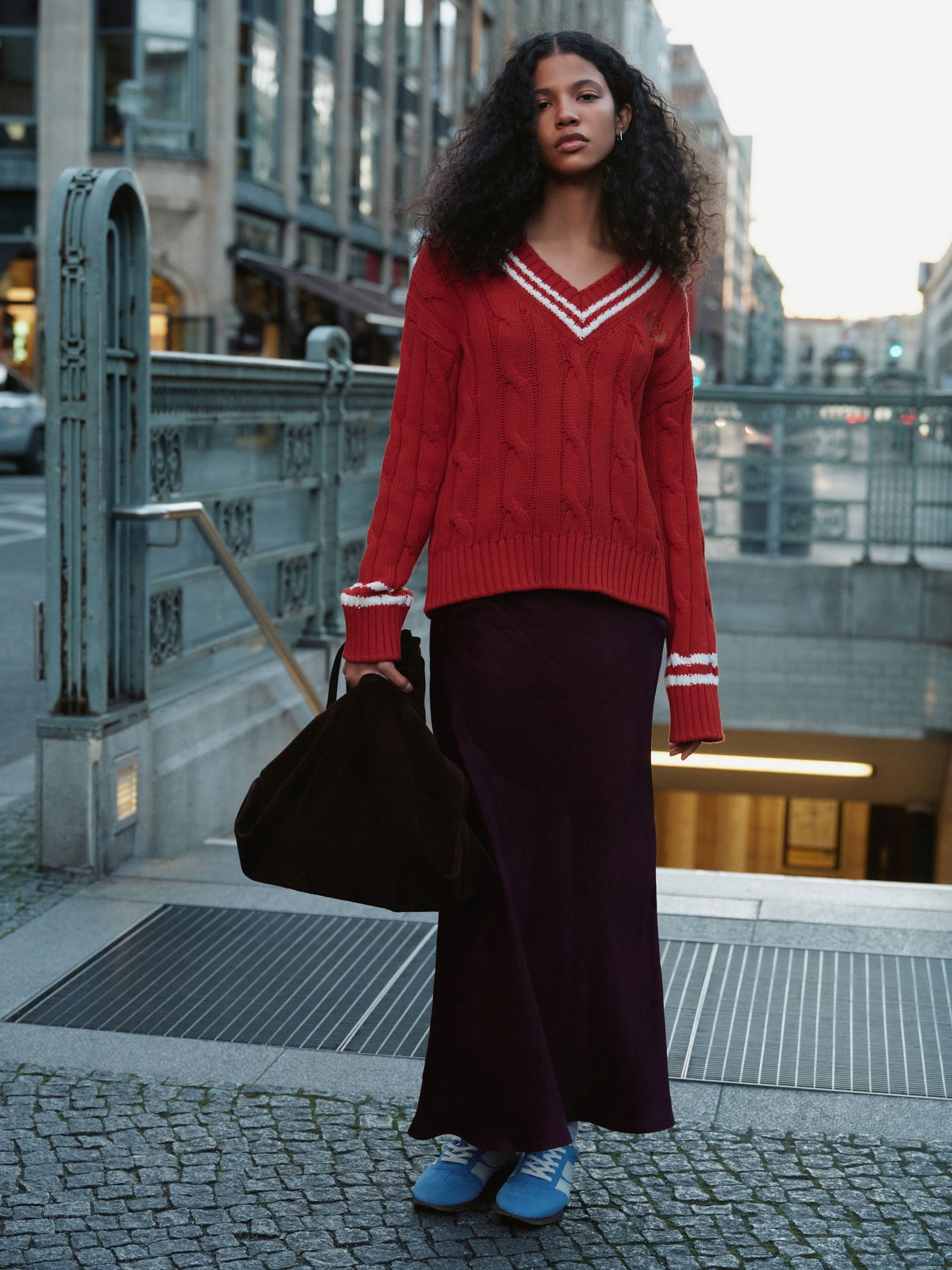 Buy Red Tipped Cotton Cable Knit V-Neck Jumper from Next USA