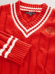 Röd tipp - Cotton Cable Knit V-Neck Jumper - Bild 6 av 7