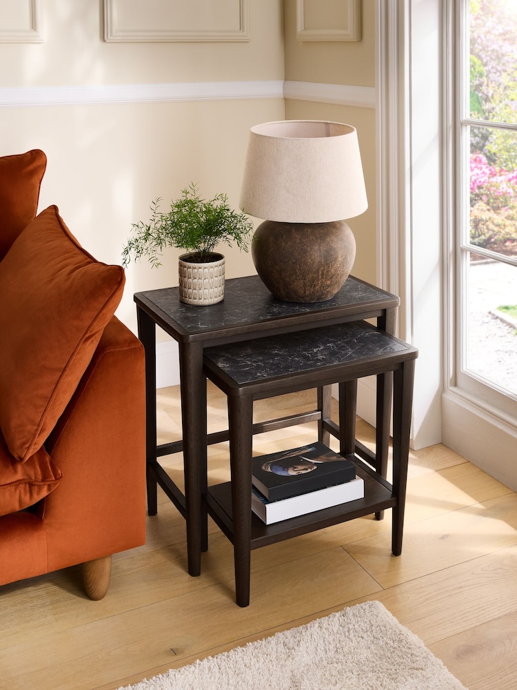 Dark Oak Brunswick Ceramic Top Nest of Tables - Image 1 of 6