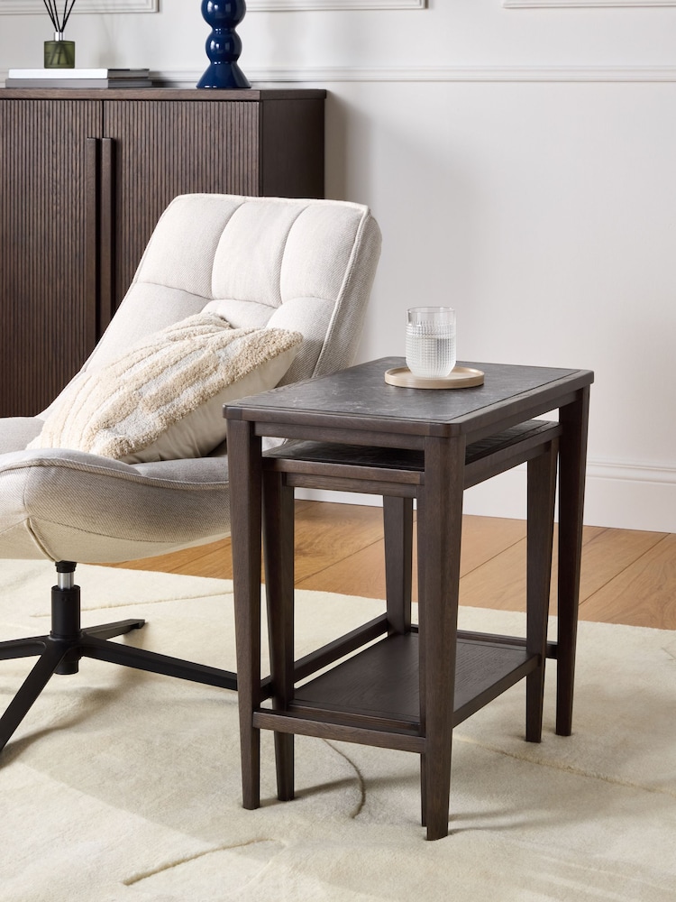 Dark Oak Brunswick Ceramic Top Nest of Tables - Image 2 of 6