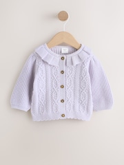 Lilac Purple Frill Collar Knitted Baby Cardigan (0mths-2yrs) - Image 1 of 5