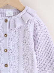 Lilac Purple Frill Collar Knitted Baby Cardigan (0mths-2yrs) - Image 2 of 5