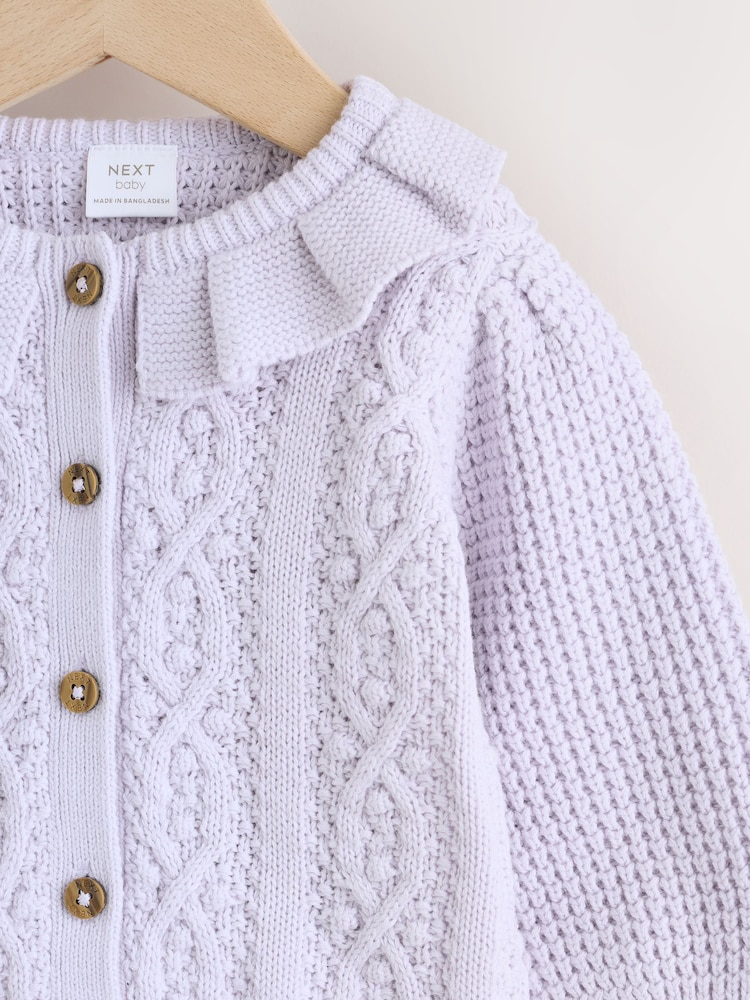 Lilac Purple Frill Collar Knitted Baby Cardigan (0mths-2yrs) - Image 2 of 5