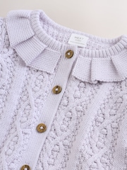 Lilac Purple Frill Collar Knitted Baby Cardigan (0mths-2yrs) - Image 3 of 5