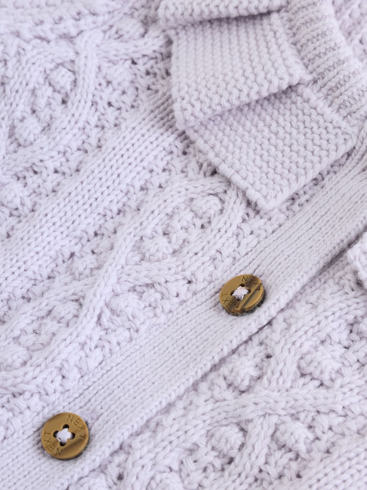 Lilac Purple Frill Collar Knitted Baby Cardigan (0mths-2yrs) - Image 5 of 5