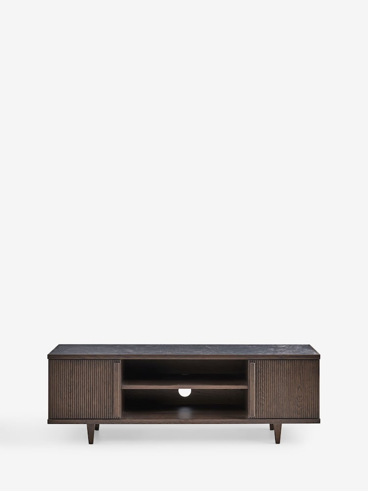 Ribbed Dark Oak Brunswick Ceramic Top Up to 55 Inch Wide TV Unit - Image 1 of 4