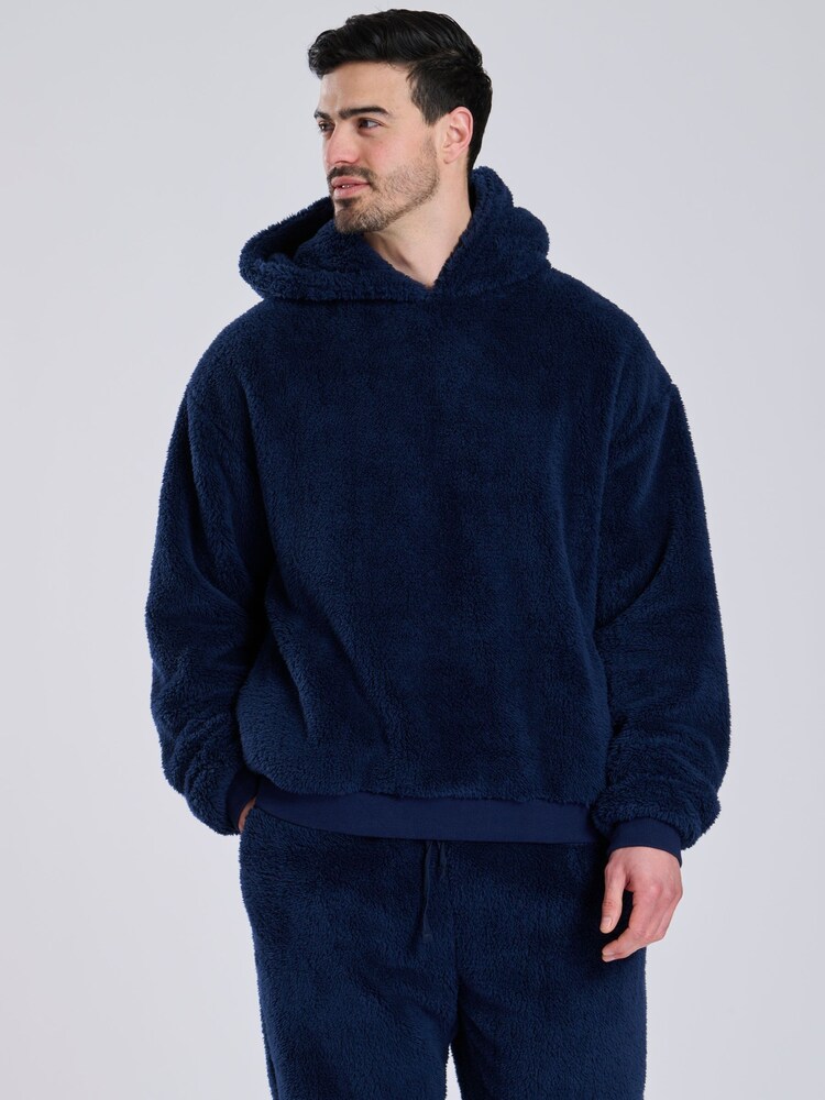 Loungeable Blue Sherpa Hooded Lounge Top - Image 1 of 5 Loungeable Blue Sherpa Hooded Lounge Top - Image 1 of 5