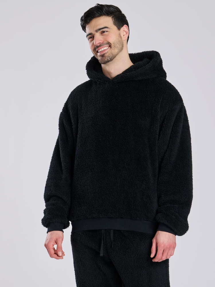 Loungeable Black Sherpa Hooded Lounge Top - Image 1 of 5