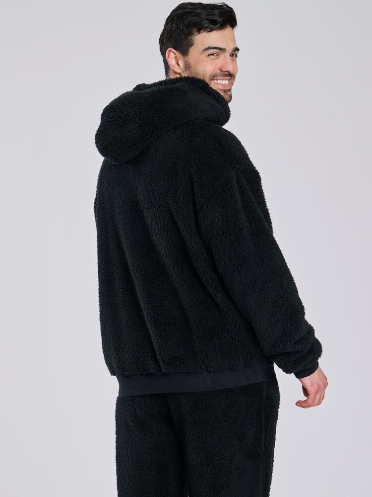 Loungeable Black Sherpa Hooded Lounge Top - Image 2 of 5