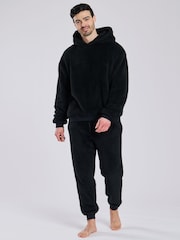 Loungeable Black Sherpa Hooded Lounge Top - Image 4 of 5
