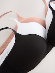 Black/White/Praline Nude Pad Non Wire Cotton Blend Ultimate Comfort Bras 3 Pack - Image 10 of 11