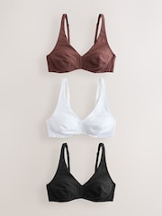 Black/White/Chocolate Nude Non Pad Non Wire Cotton Blend Ultimate Comfort Bras 3 Pack - Image 1 of 7